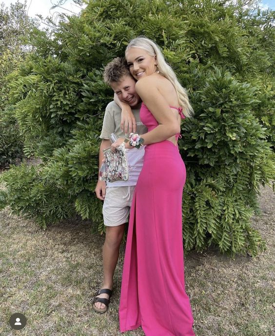 TingPo Wholesale Sexy Sheath Straps Pink Slit Prom Dresses Evening Dress